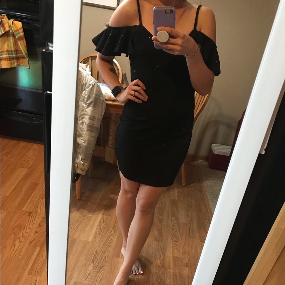 Off the shoulder sparkly black dress